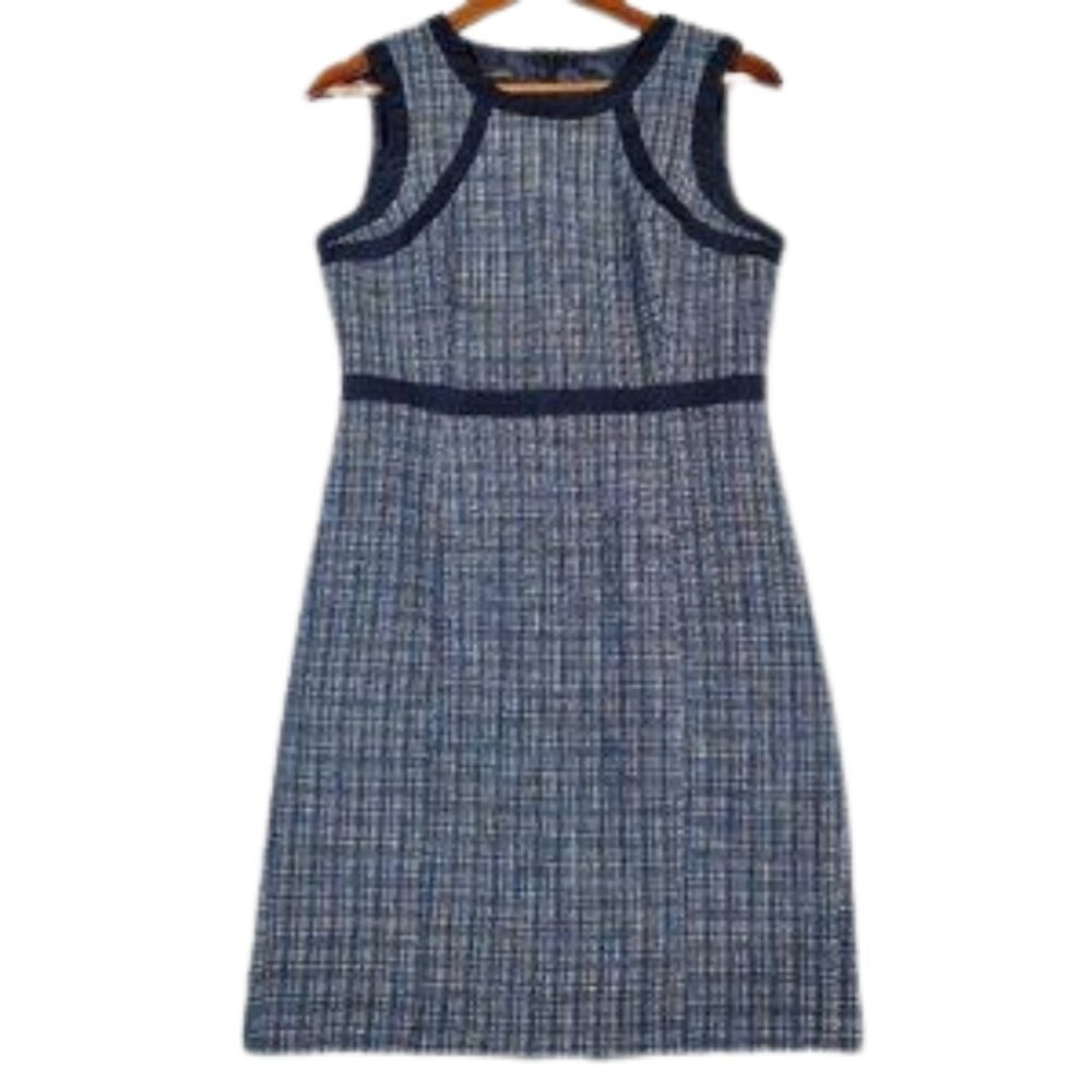 Talbots Dress Women's 8 Navy Blue Tweed Textured Lined Sleeveless Sheath Classic